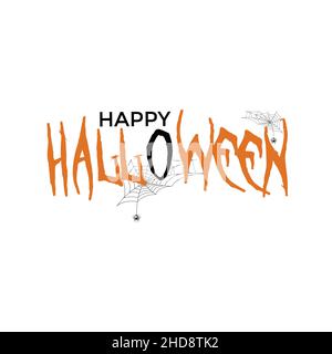 Happy Halloween tipografia banner, illustrazione vettoriale con web e ragno, calligrafia di 'Halloween' Illustrazione Vettoriale