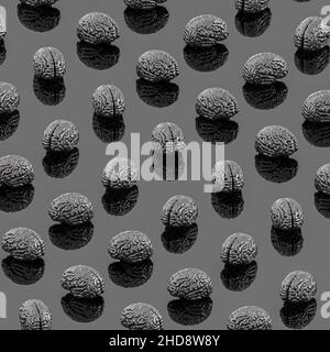 cervello umano nero su flatlay nero. 3d rendering Foto Stock