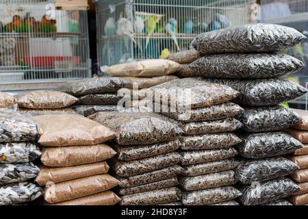 Mercato locale per uccelli e pappagalli Foto Stock