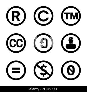 Creative Commons icone di licenza e marchio registrato insieme di icone di Copyright Illustrazione Vettoriale