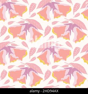 Motivo floreale senza cuciture con fiori rosa di Eustoma su sfondo bianco Illustrazione Vettoriale