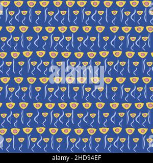 Motivo floreale con tulipani gialli su sfondo blu. Stampa Ditsy senza giunture. Illustrazione Vettoriale