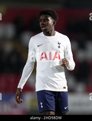 Stevenage, Regno Unito. 16th Dic 2021. Rio Kyerematen di Spurs U18 durante la terza partita di fa Youth Cup tra Tottenham Hotspur U18 e Ipswich Town U18 al Lamex Stadium, Stevenage, Inghilterra, il 16 dicembre 2021. Foto di Andy Rowland. Credit: Prime Media Images/Alamy Live News Foto Stock