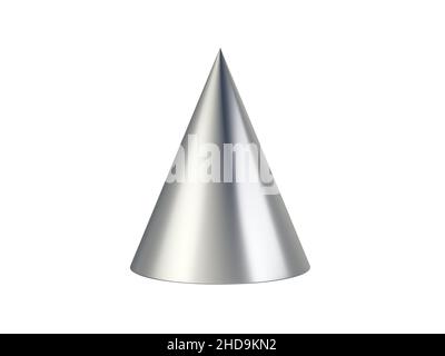 Cono metallico isolato su sfondo bianco. 3d illustrazione. Foto Stock