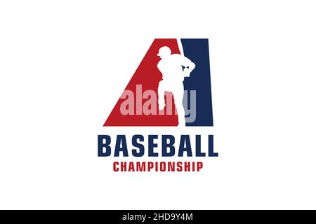 Lettera A con logo Baseball. Elementi del modello di progettazione vettoriale per il Team sportivo o aziendale. Illustrazione Vettoriale