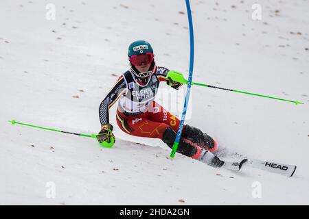 Zagabria, Croazia, 4th gennaio 2022. Roni Remme del Canada compete durante la Coppa del mondo di sci Audi FIS Snow Queen Trophy - Slalom femminile a Zagabria. Gennaio 04, 2022. Credit: Nikola Krstic/Alamy Foto Stock