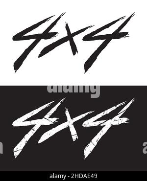 logo 4x4. Disegno della scritta della mano della spazzola. Illustrazione tipografica digitale Illustrazione Vettoriale