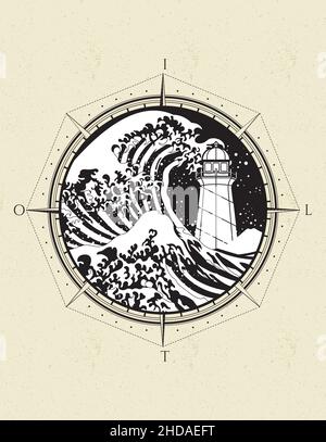 decorazione a onde e più tatuaggio Illustrazione Vettoriale