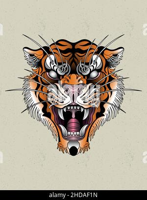 tiger neo tradizionale tatuaggio vecchia scuola perfetta per stampe Illustrazione Vettoriale