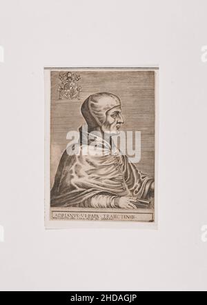 Il ritratto di incisione del 16th secolo di Papa Adriano VI Papa Adriano VI (latino: Adriano VI; olandese: Adriano VI), nato Adriaan Florensz Boeyens Foto Stock