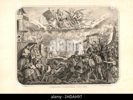 Incisione francese dedicata agli eventi della guerra franco-prussiana: L'invasione straniera (prussiana) 1870-1871. 1870 Foto Stock