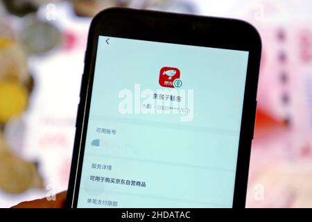 GANZI, CINA - 5 GENNAIO 2022 - Foto scattata il 5 gennaio 2022 mostra una persona che compra un pasto con pagamento e-CNY sul loro telefono cellulare nella città di Ganzi, Sichu Foto Stock