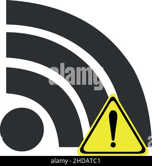 Illustrazione vettoriale di un'icona o simbolo di wi-fi con un punto esclamativo, in termini di connessione Internet disconnessa o segnale basso Illustrazione Vettoriale