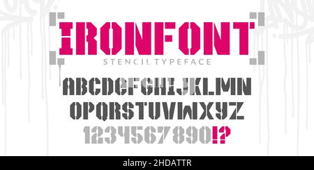 Flat Stencil Urban Street Art Graffiti Style Abstract Alphabet Typeface Ironfont Digital Typography Vector Illustration Illustrazione Vettoriale