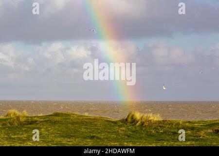 Arcobaleno sulla Costa Suffolk Foto Stock