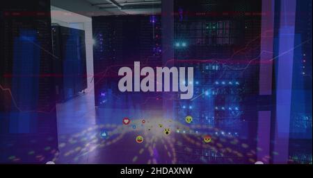 Immagine dell'interfaccia digitale e dell'elaborazione dei dati su sfondo scuro Foto Stock