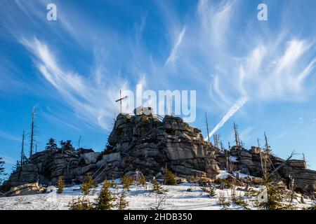 dreisessel foresta bavarese con bel cielo Foto Stock