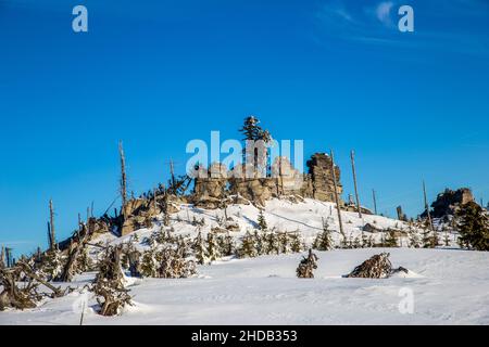 dreisessel foresta bavarese rocce alla luce del sole Foto Stock