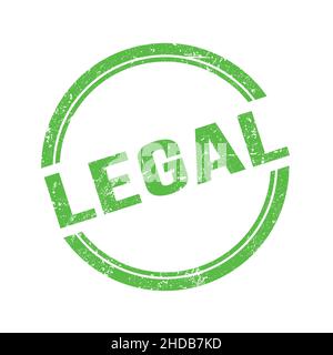 Testo LEGALE scritto su francobollo verde d'annata grungy. Foto Stock