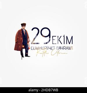 29 Ekim Cumhuriyet Bayram Kutlu Olsun. Ottobre 29 Giornata della Repubblica di Turchia. Illustrazione Vettoriale