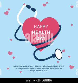 Concetto di Giornata Mondiale della Sanità. 7 aprile, design di poster per i social media. Pianeta sano. Illustrazione Vettoriale