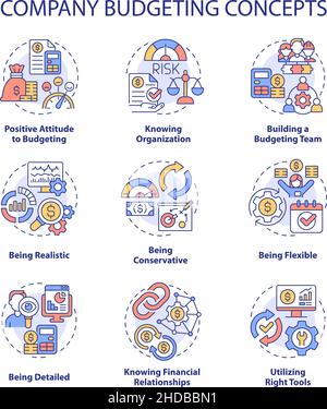 Set di icone del concetto di budget aziendale Illustrazione Vettoriale