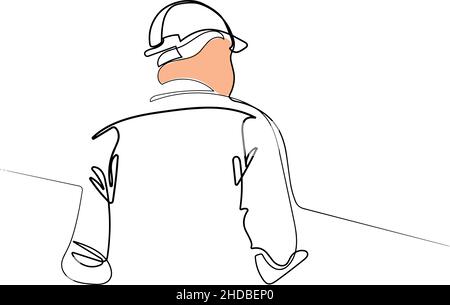 Disegno continuo di un ingegnere Illustrazione Vettoriale