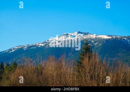 Peñalara picco. Parco Nazionale della Sierra de Guadarrama, Rascafria, provincia di Madrid, Spagna. Foto Stock