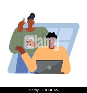 due personaggi per i lavoratori del call center Illustrazione Vettoriale