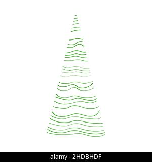 Astratto stilizzato albero isolato. Disegno a mano di albero verde con corona conica. Ecologia, tema natura. Elemento di disegno di fantasia per intestazione, immagine, sito, b Illustrazione Vettoriale