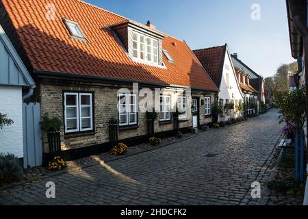 Der Holm ist ein Fischerviertel NEL LAND SCHLESWIG, gelegen an der Schlei Foto Stock