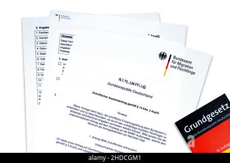 Asylantrag, Antragsformular, Grundgesetz, Foto Stock