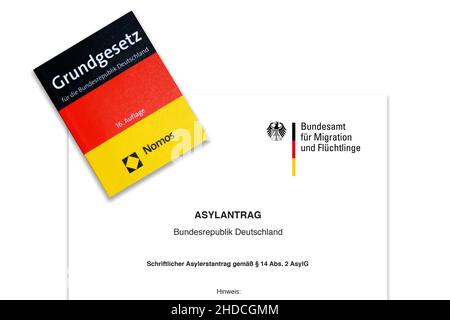 Asylantrag, Antragsformular, Grundgesetz, Foto Stock