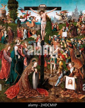 La Crocifissione dell'artista olandese Jacob Corneliszoon van Oostsanen (prima del 1470-1533), olio su pannello, c.. 1507-10 Foto Stock