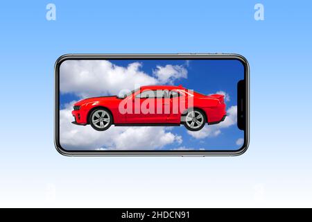 Modellauto, Roter Chevrolet Camaro, ZL1, STATI UNITI D'AMERICA, maneggevole, Display, Online, Autobörse, Online-Börse, Autokauf, Verkauf, Händler, Autohändler,, Iphone Smar Foto Stock