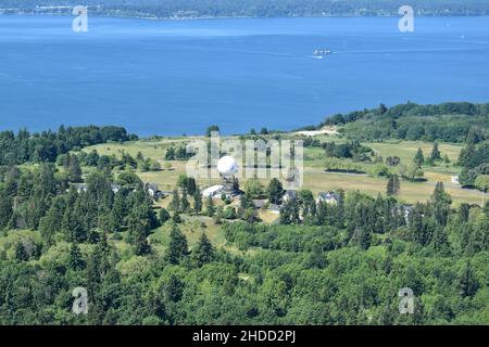 Viste su Seattle come visto da un idrovolante volato da Kenmore Air Foto Stock