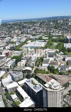 Viste su Seattle come visto da un idrovolante volato da Kenmore Air Foto Stock