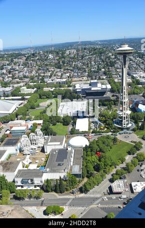 Viste su Seattle come visto da un idrovolante volato da Kenmore Air Foto Stock