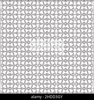 Modello etnico vettoriale con elementi simmetrici . Ripetizione di piastrelle geometriche da elementi a righe.trama monocromatica.motivo bianco e nero per wallp Illustrazione Vettoriale