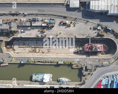 Vista dall'alto del Dry Dock al William Wright Dock, Hull Foto Stock