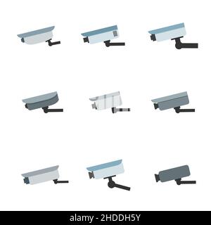 Set vettoriale telecamera di sicurezza. Semplice videosorveglianza CCTV icona collezione. Illustrazione Vettoriale