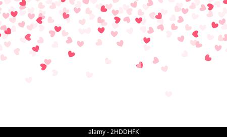 Cuore confetti con copyspace. Modello di invito al matrimonio. Cuori rosa confetti cadere. Illustrazione Vettoriale