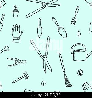 Attrezzi di giardinaggio modello senza giunture. Illustrazione della struttura vettoriale di hobby del giardino. Illustrazione Vettoriale