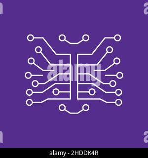 Icona della linea di apprendimento automatico e intelligenza artificiale Illustrazione Vettoriale