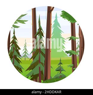 Pino. Piccolo paesaggio naturale. Illustrazione in stile cartoon design piatto isolato su sfondo bianco. Vettore Illustrazione Vettoriale