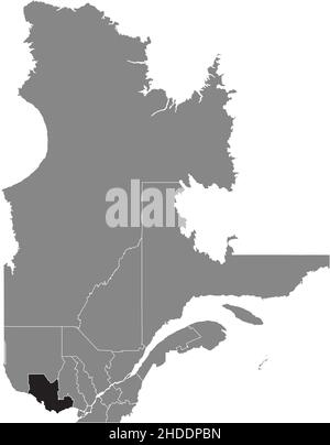 Nero piatto vuoto evidenziato mappa della posizione della regione OUTAOUAIS all'interno di grigio mappa amministrativa della provincia canadese del Québec, Canada Illustrazione Vettoriale