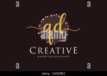 Logo QD femminile. Utilizzabile per Logo per moda, fotografia, matrimonio, bellezza, affari. Elemento modello di disegno con logo a vettore piatto. Illustrazione Vettoriale