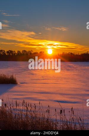 Alba sul Chippewa Flowage nel nord del Wisconsin. Foto Stock