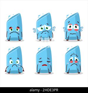 Personaggio cartoon in gesso blu con espressione triste. Illustrazione vettoriale Illustrazione Vettoriale