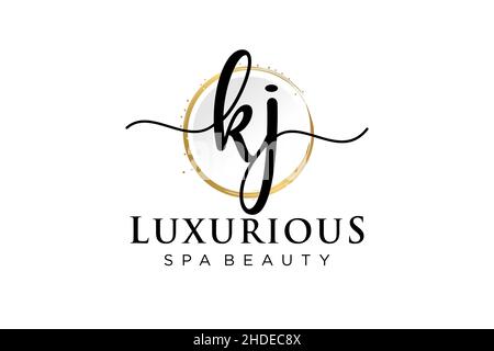 Logo KJ femminile iniziale. Utilizzabile per Logo per moda, fotografia, matrimonio, bellezza, affari. Modello di disegno del logo del vettore piatto . Illustrazione Vettoriale